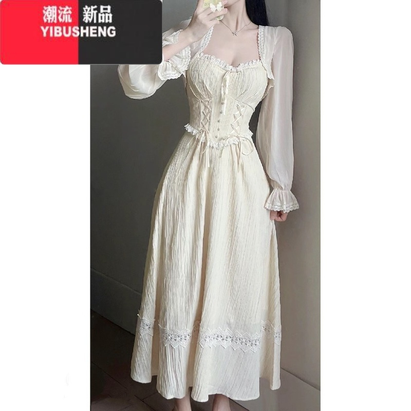 YIBUSHENG大码胖mm纯欲高级感系带收腰吊带连衣裙开衫女春显瘦仙女裙套装