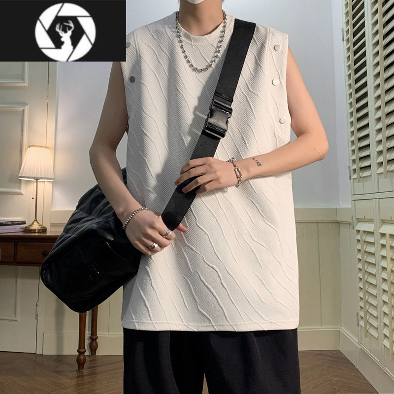 hongzun肌理感运动跨栏背心男士夏季美式复古潮牌网红无袖衫t恤坎肩