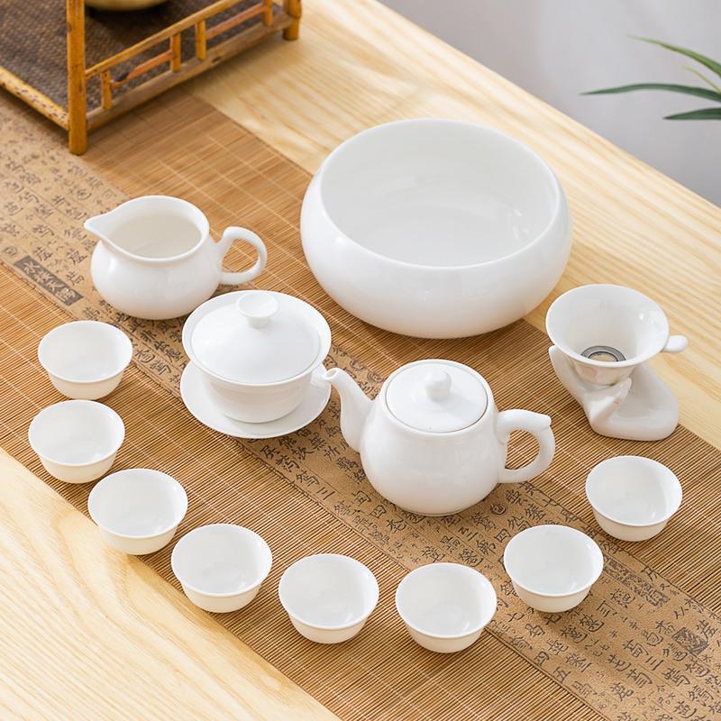 HAOYANGDAO羊脂玉瓷功夫茶具套装整套潮汕工夫茶具简约家用茶道茶杯盖碗茶壶茶具 罗汉杯*6(厚胚大杯容量40)