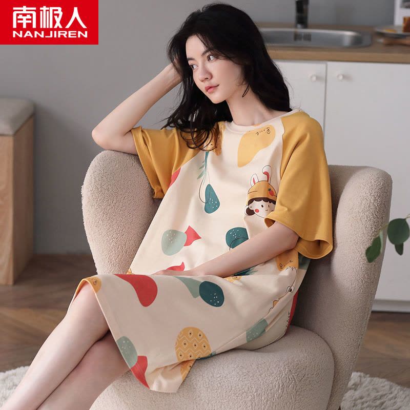 睡裙女士夏季短袖长款连衣裙2023新款卡通夏天睡衣薄款图片