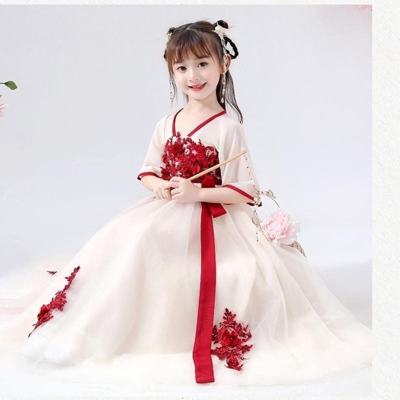 儿童汉服女童古装衣服秋冬装中国风仙女裙唐装超仙服装古装裙套装白色