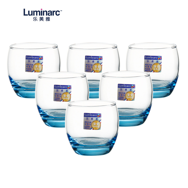 Luminarc法国弓箭(ARC)乐美雅 萨通蓝玻璃水杯玻璃酒杯啤酒杯玻璃杯320ML（六只装）H8916不保温易洗