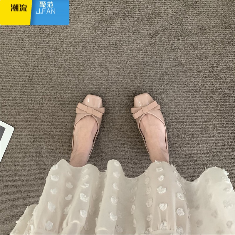 聚范法式仙女风配裙子浅口平底单鞋夏秋新款晚风温柔蝴蝶结一脚蹬瓢鞋高清大图