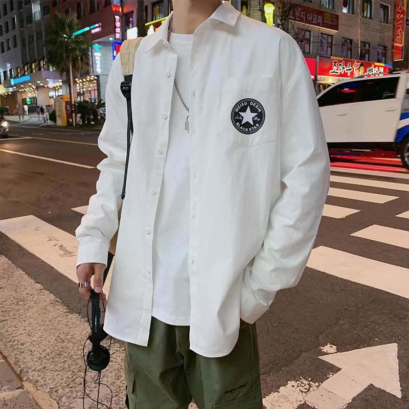 SUNTEK黑色衬衫男设计感小众潮流宽松轻熟港风日系内搭长袖衬衣春季外套衬衫 白色 2XL