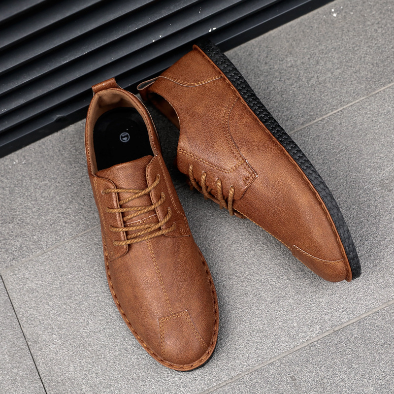 秋季款男士商务休闲纯色百搭潮流简约皮鞋平跟休闲透气舒适懒人鞋