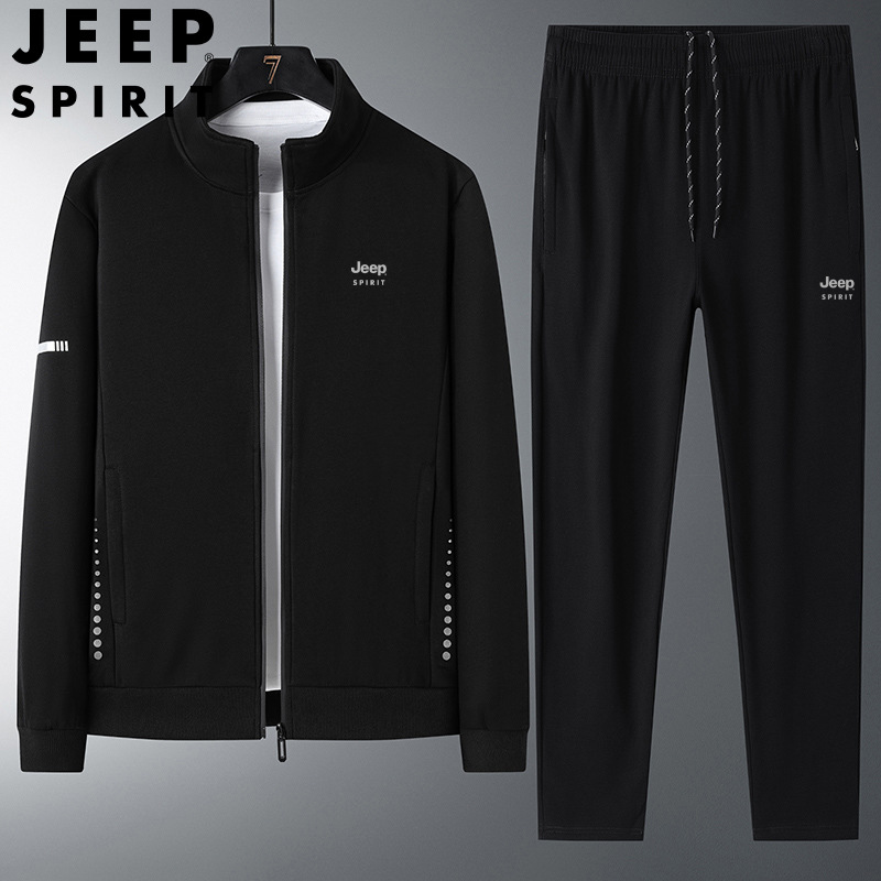JEEPSPIRIT运动套装男秋季中年男装宽松休闲运动服 XL 7198黑色（直筒）