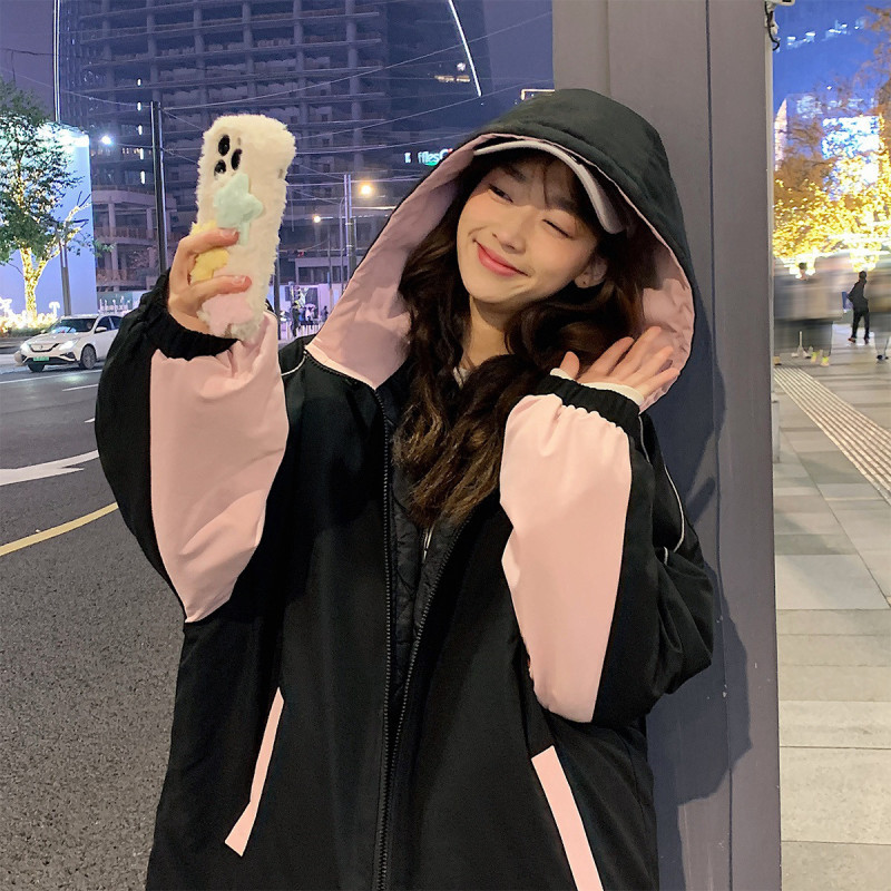 冬季棉服女连帽拼接棉衣韩版宽松学院风小众流行百搭_4560 统一颜色 M