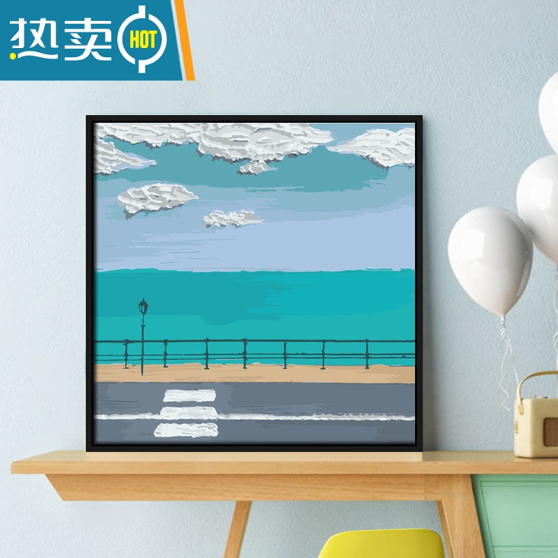 敬平diy数字油画填色画画手绘画填充丙烯油彩画装饰画客厅装饰画 O70-XF030-海边 30*30内框+黑色外框-彩板单独