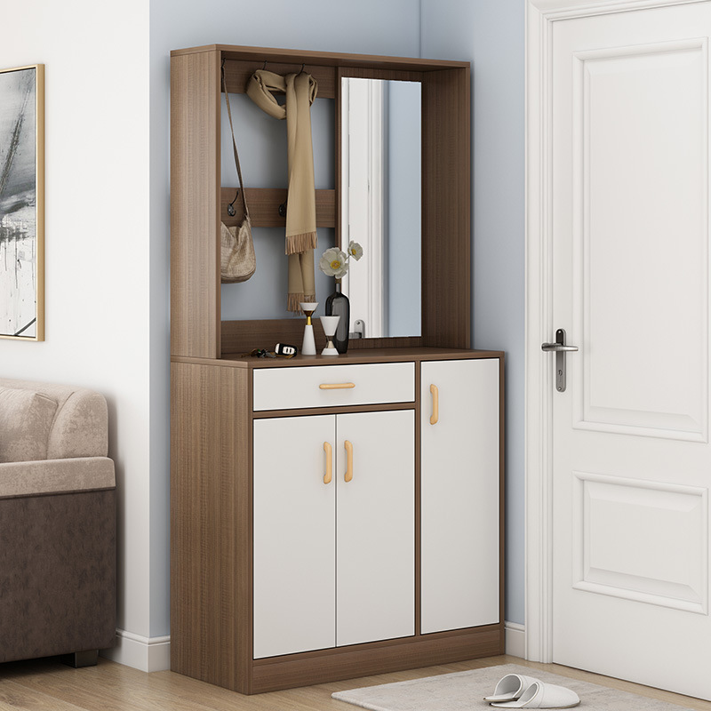 鞋柜衣帽柜带挂衣架一体家用多功能储物柜鞋架进门口玄关柜带镜子鞋柜