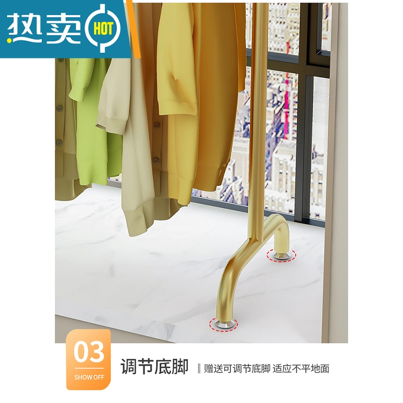 敬平飘窗晾衣架落地卧室折叠器儿童烘挂衣架阳台凉杆家用衣服架 纳米金色长100高120晾衣杆高清大图