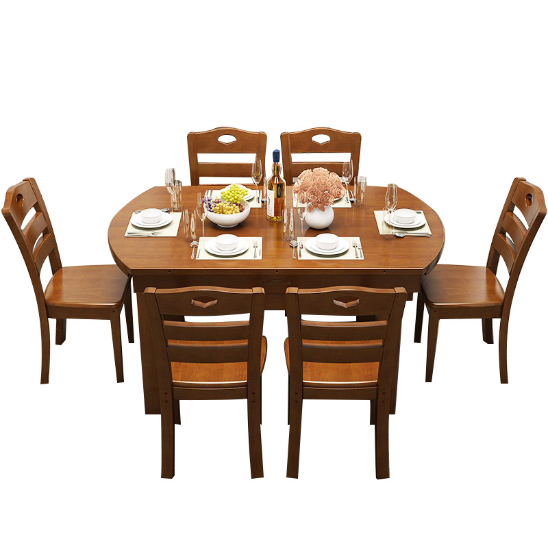 森源龙实木餐桌中式可伸缩餐桌餐椅长方形桌子