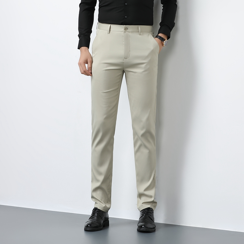 专柜品牌精品桑蚕丝免烫男裤夏季薄款男士休闲裤宽松裤子男中年大码断