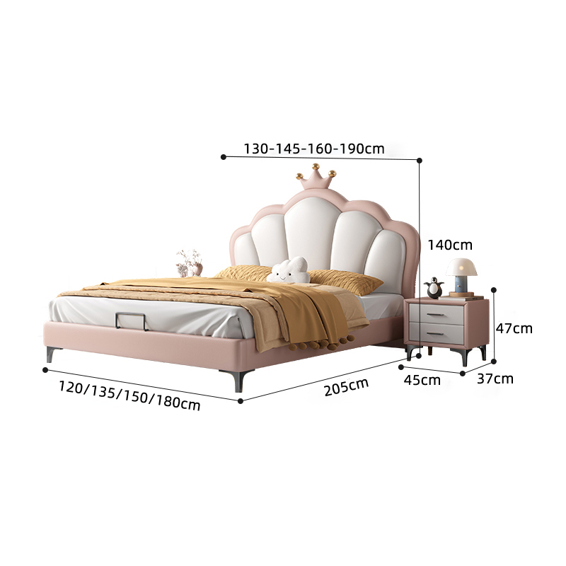 皇冠床小孩软包男孩女孩床粉色轻奢奶油风儿童房公主床 1.5*2.0米 全拆驼绒独立袋床垫【2面可睡3睡感】+1柜
