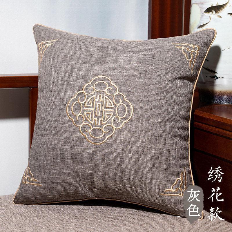 家柏饰(CORATED)新中式客厅沙发抱枕套刺绣花亚麻靠背不含芯腰枕靠枕头中国风靠垫 悦轩阁（绣花）-灰色 60cm*60cm（枕套+枕芯）