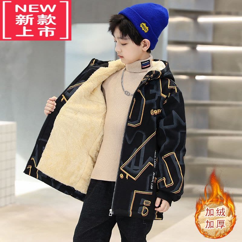 可莉允男童加绒外套秋冬季2022新款冬装酷帅洋气儿童棉服加厚中大童风衣图片