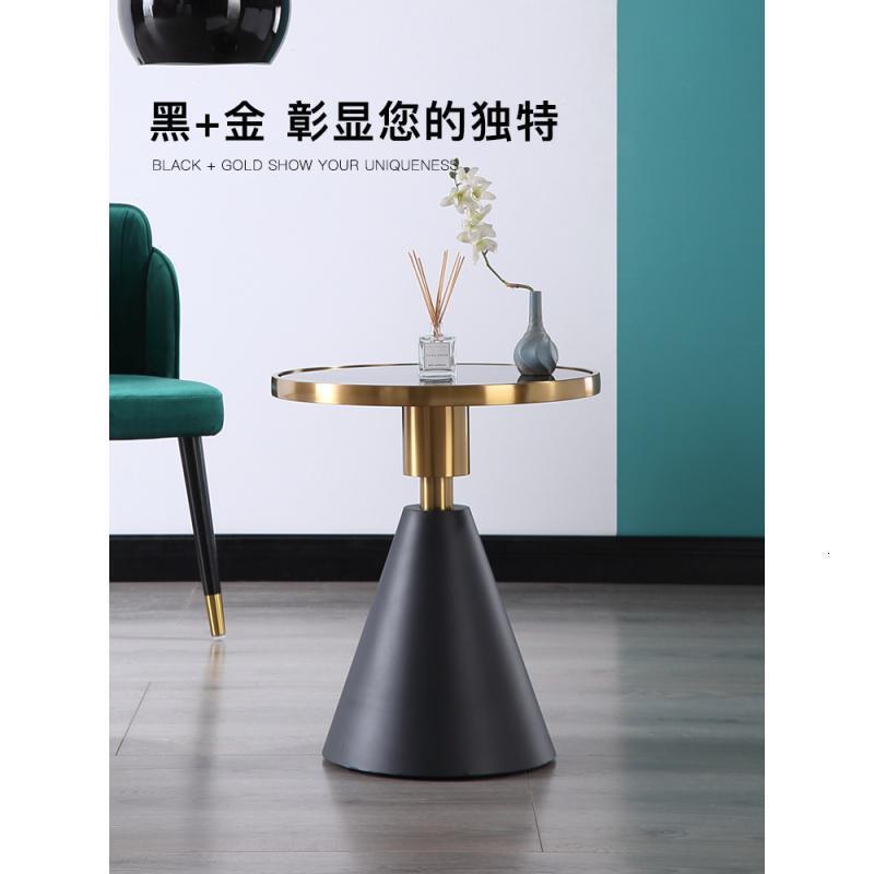 森美人轻奢边几圆形大理石沙发角几后现代金色金筒酒店式小茶几 直径50cm黑+金【中花白】