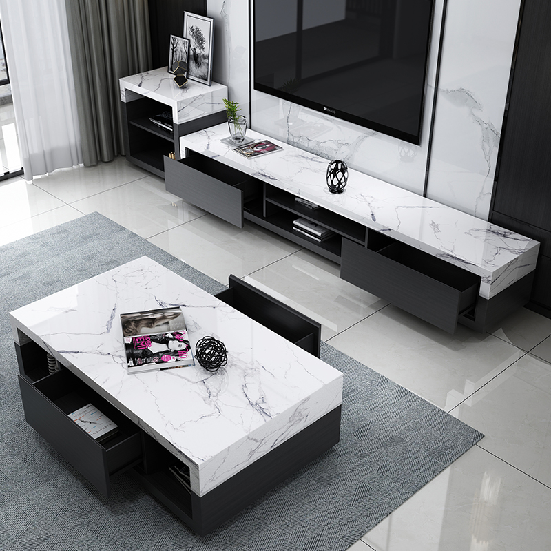 北欧简约ciaa现代客厅小户型大理石面茶几电视柜组合地柜电视机柜套装