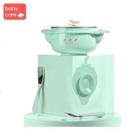 babycare儿童餐具 宝宝餐具注水保温碗套装 宝宝训练套装餐具不锈钢便携 草莓款 薄荷绿3件套