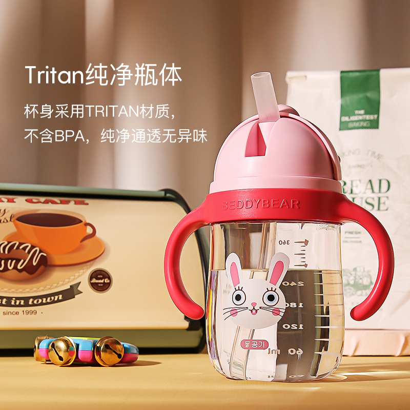 杯具熊火火系列吸管杯儿童学饮杯吸管带手柄背带两用防漏水儿童6-12个月婴儿食品级硅胶吸管婴儿1-3岁宝宝水杯360ml高清大图