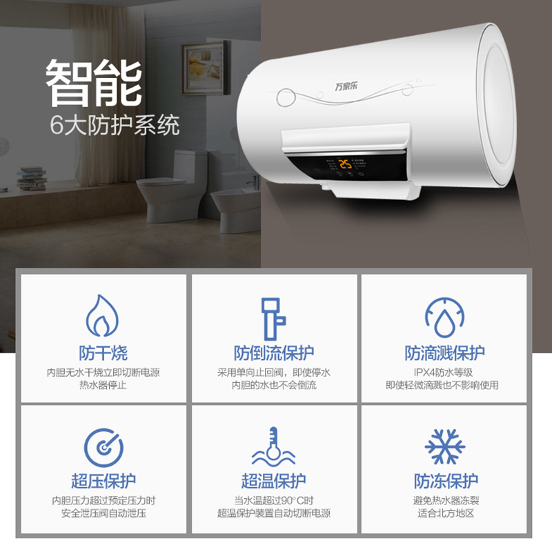 万家乐(Macro) 60升电热水器D60-H21A 双防漏电保护 无线遥控 ECO节能 2000W