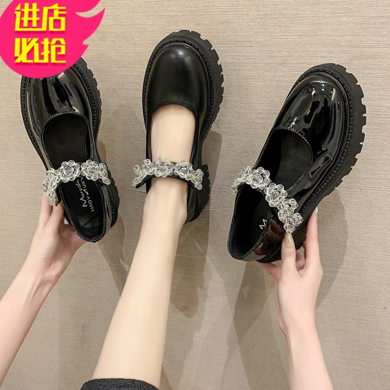 金三志小皮鞋女英伦风2021春季新款日系花朵娃娃鞋Lolita厚底玛丽珍单鞋休闲鞋