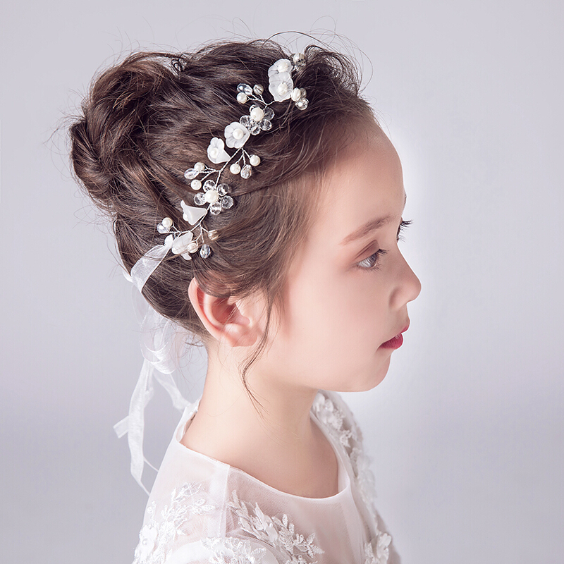 儿童公主饰珍珠箍女童生日头花韩式生日头饰花童礼服演出配饰白色