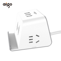 爱国者(AIGO)小魔方无线充电插座 多功能智能USB创意插排/排插1.5米 桌面手机支架插线板 M0230T(白灰)
