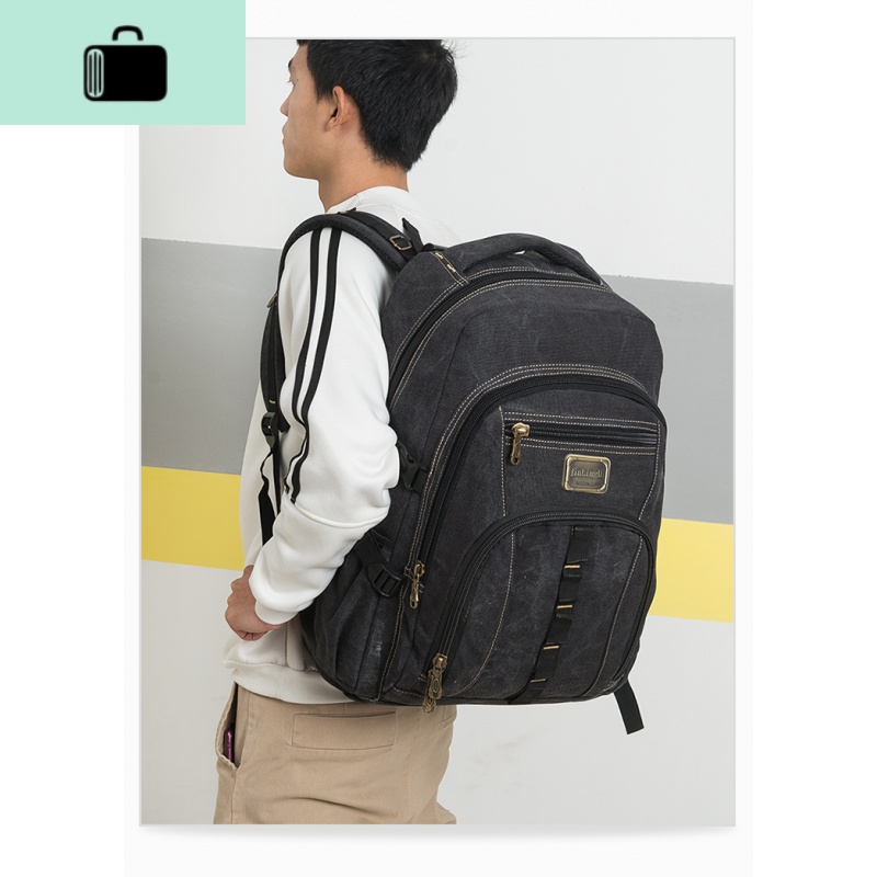 耐用大容量帆布双肩包中学生书包复古电脑背包男女旅行包户外运动NEW LAKE高清大图