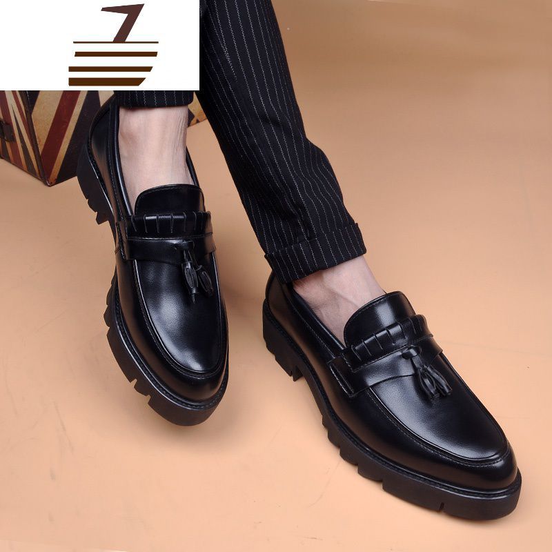 尗卡款布洛克高跟流苏透气尖头男皮鞋商务休闲潮鞋约会皮鞋男内增高