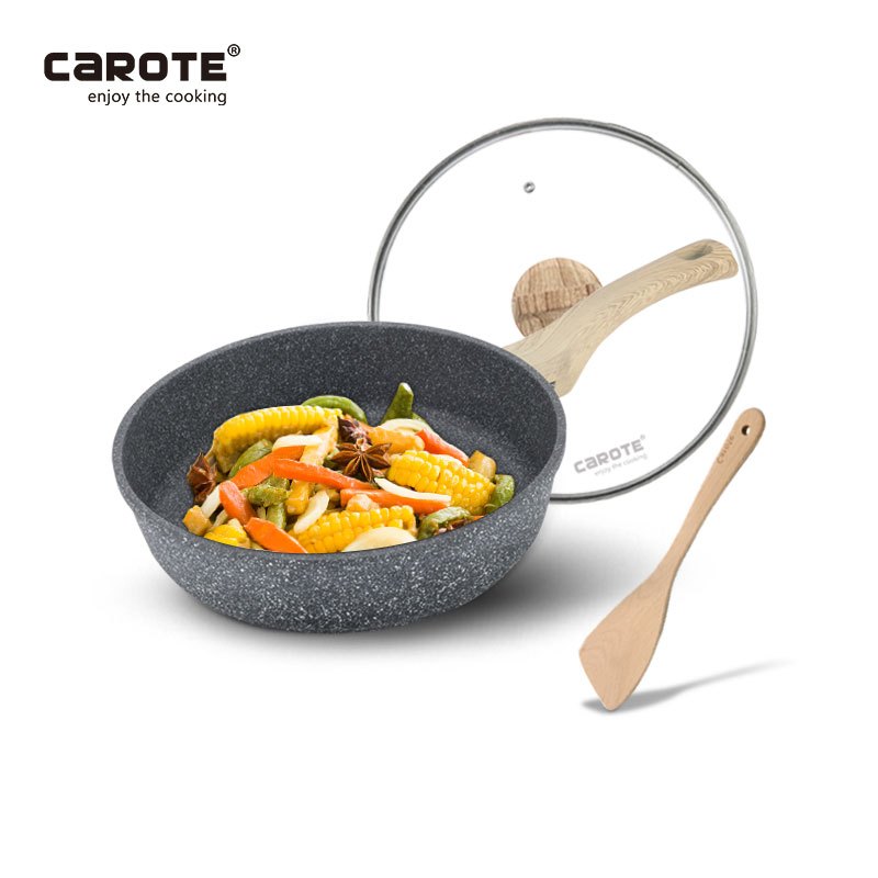 卡罗特(CaROTE) 麦饭石煎炒锅 深煎锅 平底锅 不粘少油烟锅 炒菜锅 煎炒两用锅 28CM