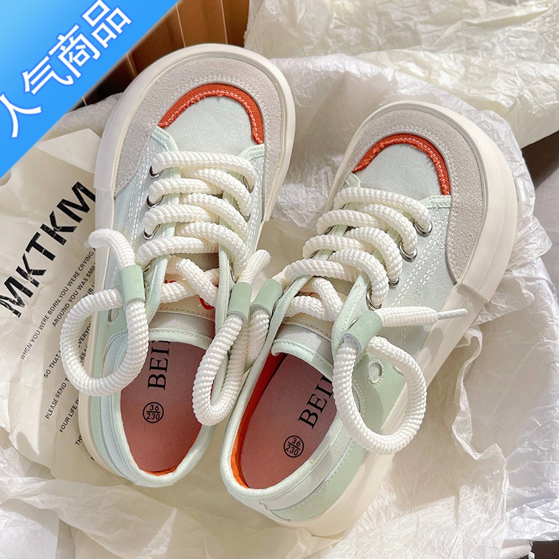 SUNTEK多巴胺鞋子女2023新款夏季厚底小白鞋众原创帆布鞋女小百搭板鞋子高清大图