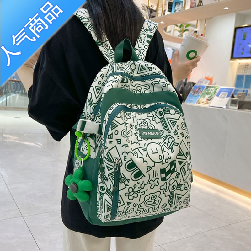 封后书包女ins日系少女原宿涂鸦设计双肩包初中高中学生大容量背包女学生书包
