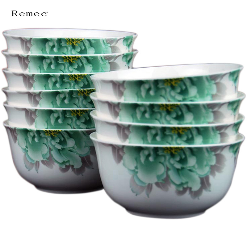 金禹瑞美REMEC 碗 金钟反口碗 绿波骨瓷4.5英寸10个装 米饭碗 陶瓷碗 汤碗 小碗