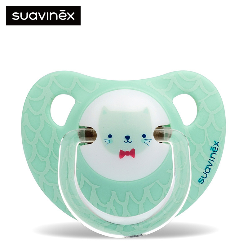 苏维妮(SUAVINEX )原装进口仿生宝宝安睡型硅胶安抚奶嘴(0/6个月)绿色猫咪