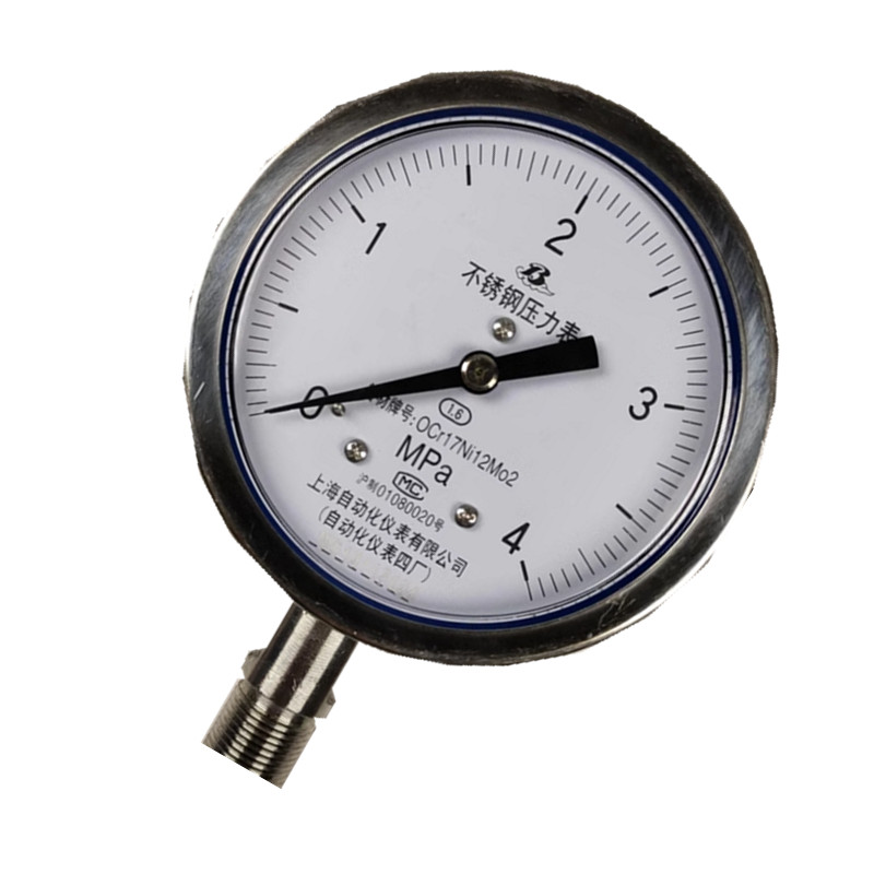 上自仪不锈钢压力表 /隔膜/耐震式Y-100BF 接口M20×1.5 量程0-4Mpa带三色环高清大图