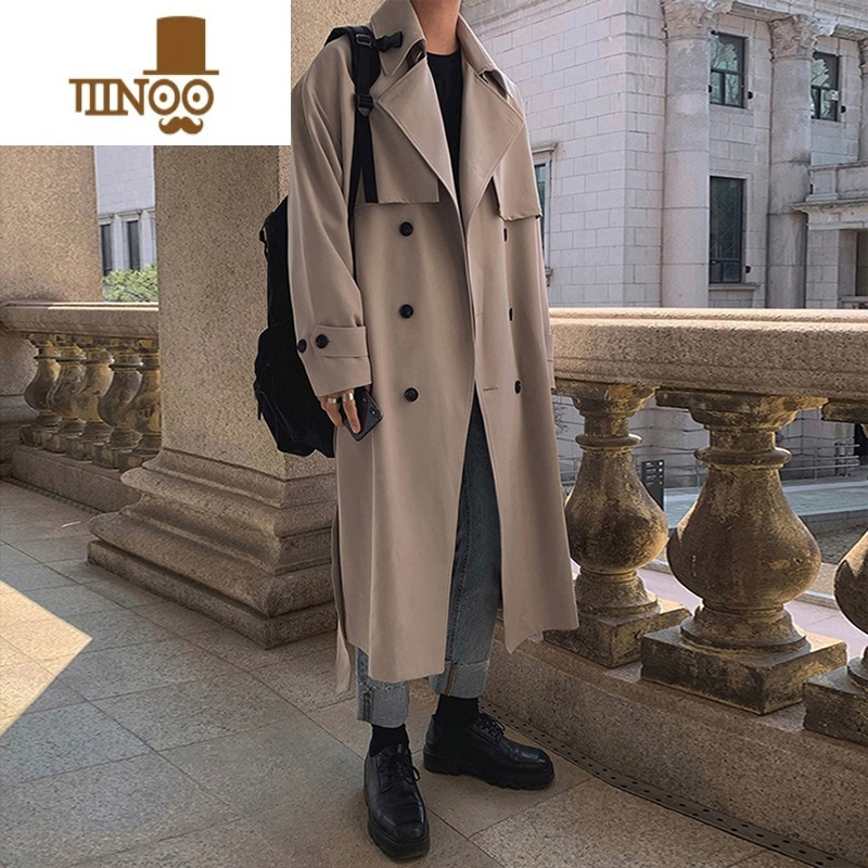 yanxu今年流行风衣男士款中长款休闲过膝男装外套韩系风格穿搭大衣