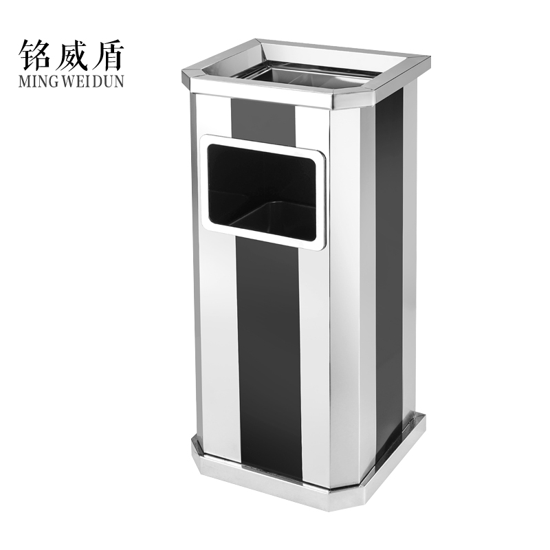 铭威盾不锈钢垃圾桶烟蒂柱灭烟桶带烟灰缸室外电梯口立式黑条不锈钢侧开口高清大图
