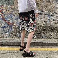 薄款冰丝短裤韩版潮男夏季男装大码胖子学生宽松可爱五分沙滩马裤 花纹1 M