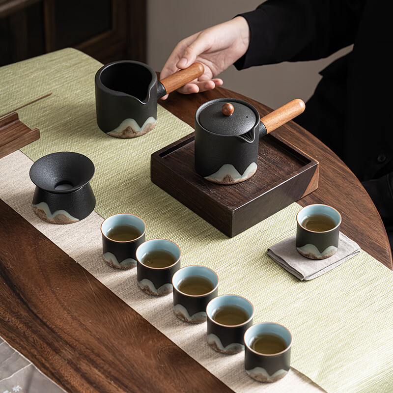 苏氏陶瓷/SUSHI CERAMICS J0696 手绘釉画彩千里江山侧把茶壶功夫茶具礼盒套组 (单位:盒)高清大图