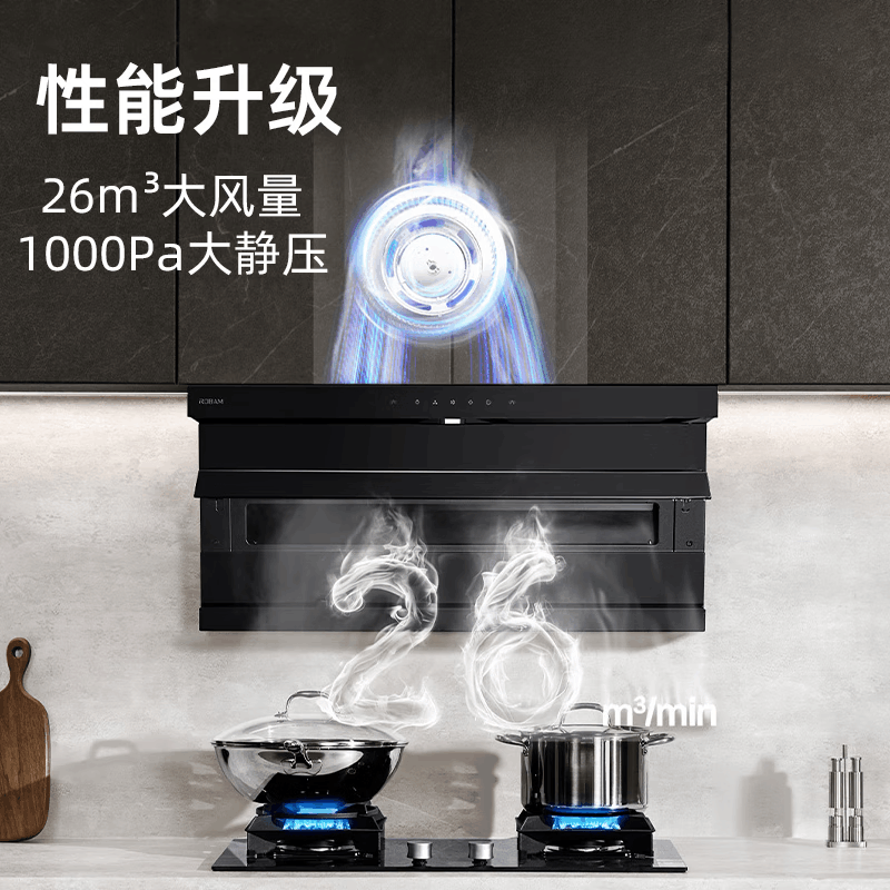 老板(Robam)[小黑翼D1P]顶侧双吸27m³抽油烟机 大吸力7字型油烟机27A15-D1P(双十一期间延期发货)图片