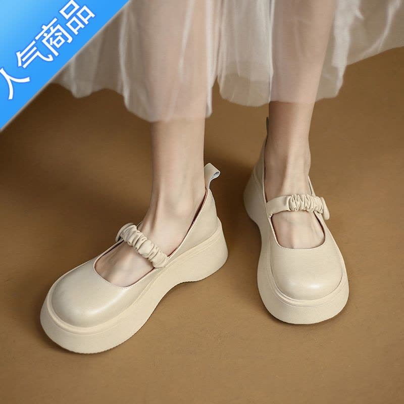 SUNTEK玛丽珍小皮鞋女配裙子2023春秋日系jk大头厚底增高法式乐福鞋单鞋图片