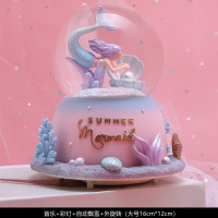 梦幻水晶球旋转音乐盒八音盒飘雪花女孩儿童美人鱼公主女生日 三维工匠 美人鱼粉音乐＋彩灯＋自动飘雪大号