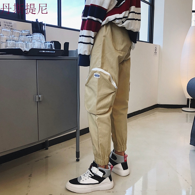 裤子男秋季新款青年学生工装九分裤韩版潮流宽松百搭哈伦裤