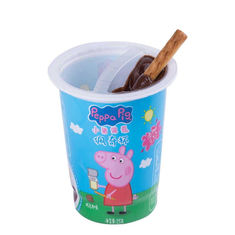 小猪佩奇PeppaPig蘸酱杯草莓味×2 巧克力味×2 组合装 4盒装 儿童零食