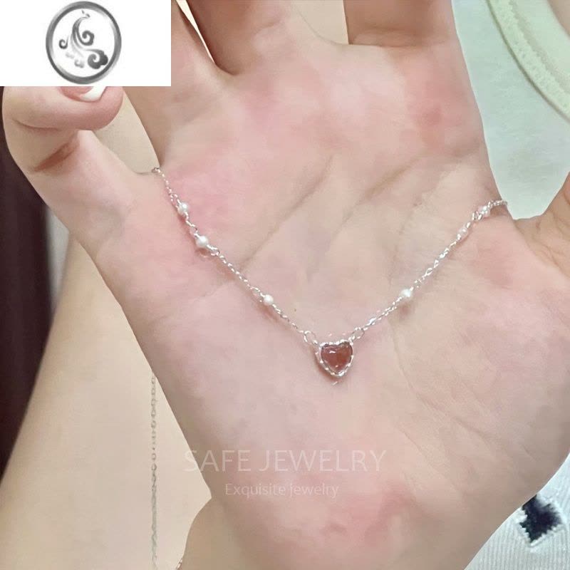 JiMi925银银爱心项链轻奢小众女高级设计感珍珠甜美女生礼物锁骨链银图片