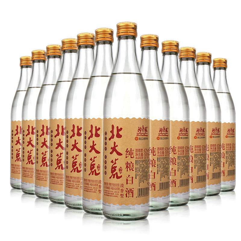 12瓶装42度北大荒酒纯粮白酒500毫升浓香型纯粮酿造国产白酒视频