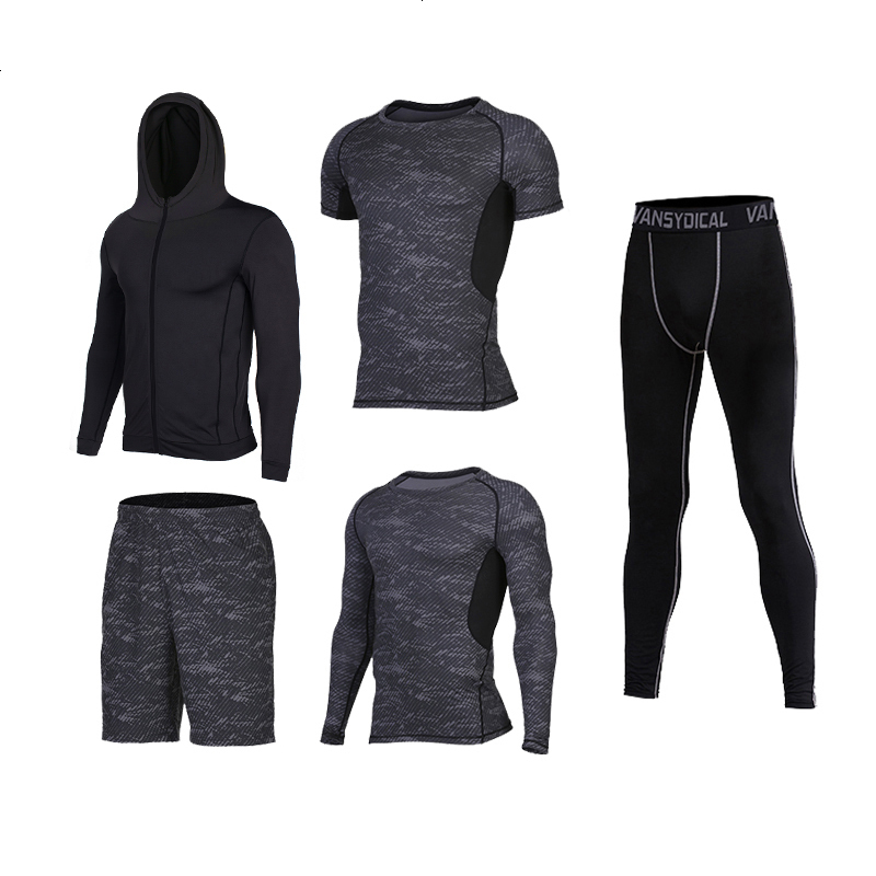 秋冬季健身服男五件套运动套装长袖速干篮球服紧身衣跑步服健身房