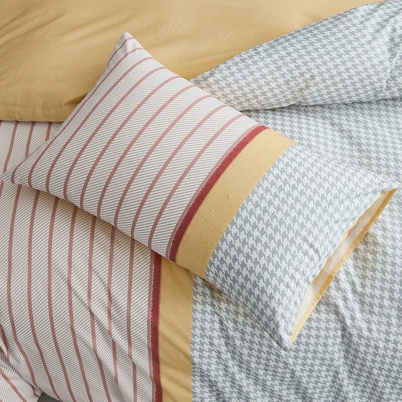 罗莱家纺四件套纯棉床单被罩枕套简约冬日暖阳床上用品230*240cm高清大图