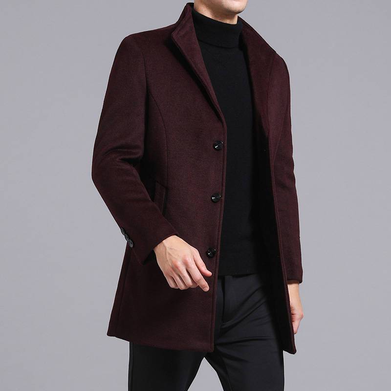 梵克公牛呢大衣男长款呢子外套男装加厚夹立领风衣视频