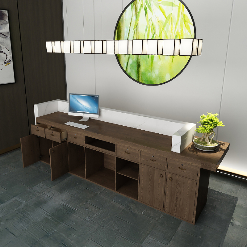 艺可恩复古收银台吧台仿大理石服装店简约现代公司前台接待台